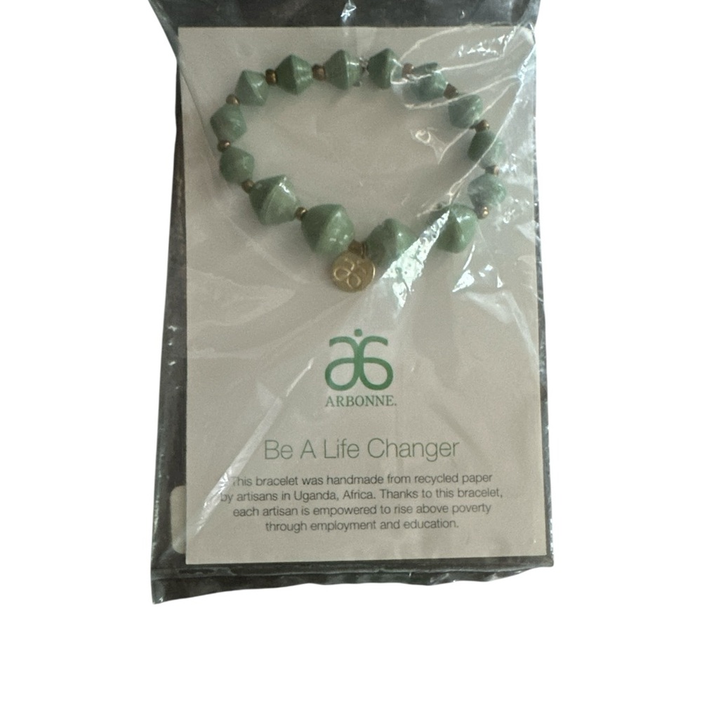 Arbonne Mint Green Bracelet with Gold Charm